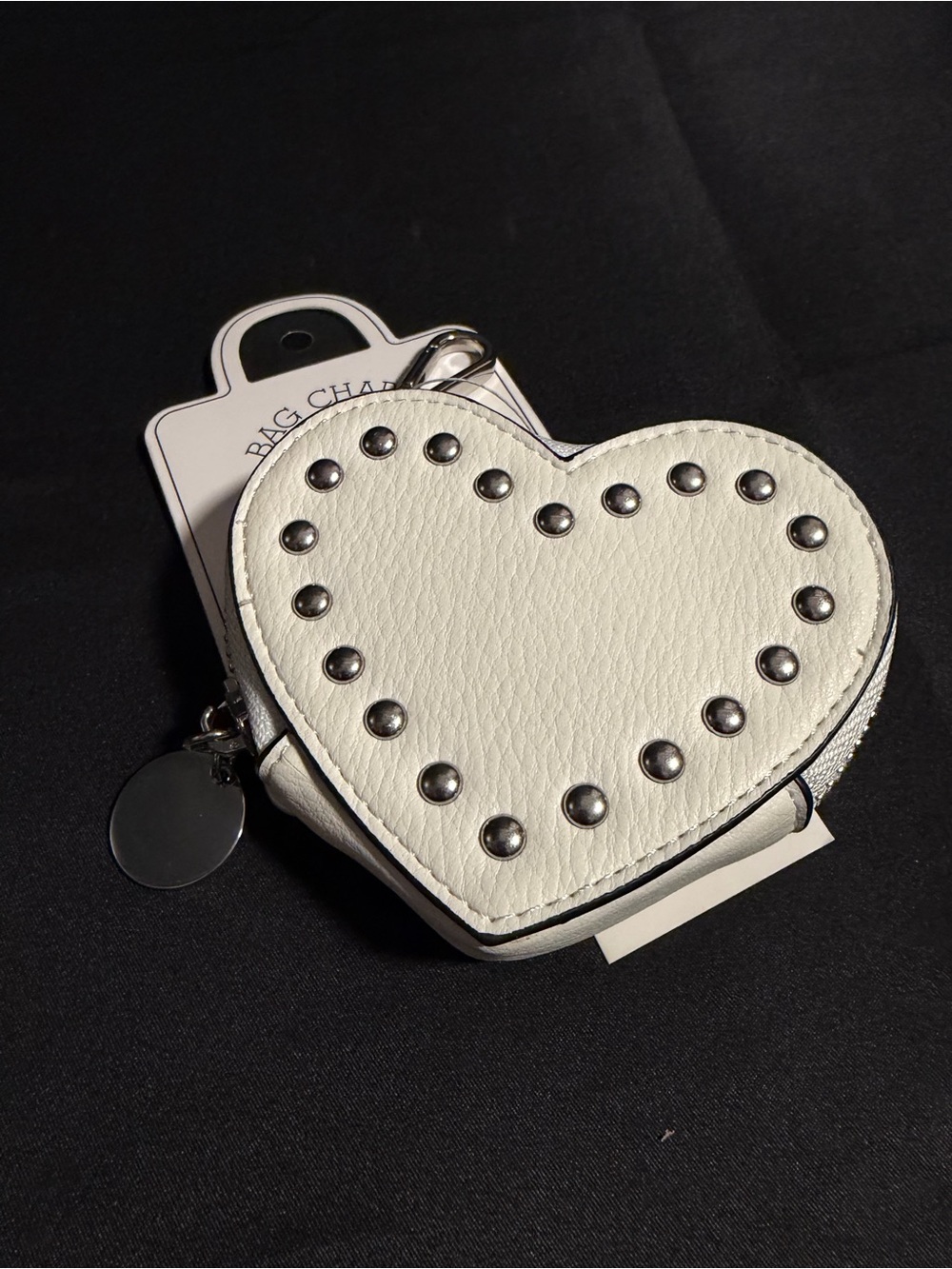 Heart Studded Bag Charm/Keychain - Creamy White. NWT - Picture 2 of 4
